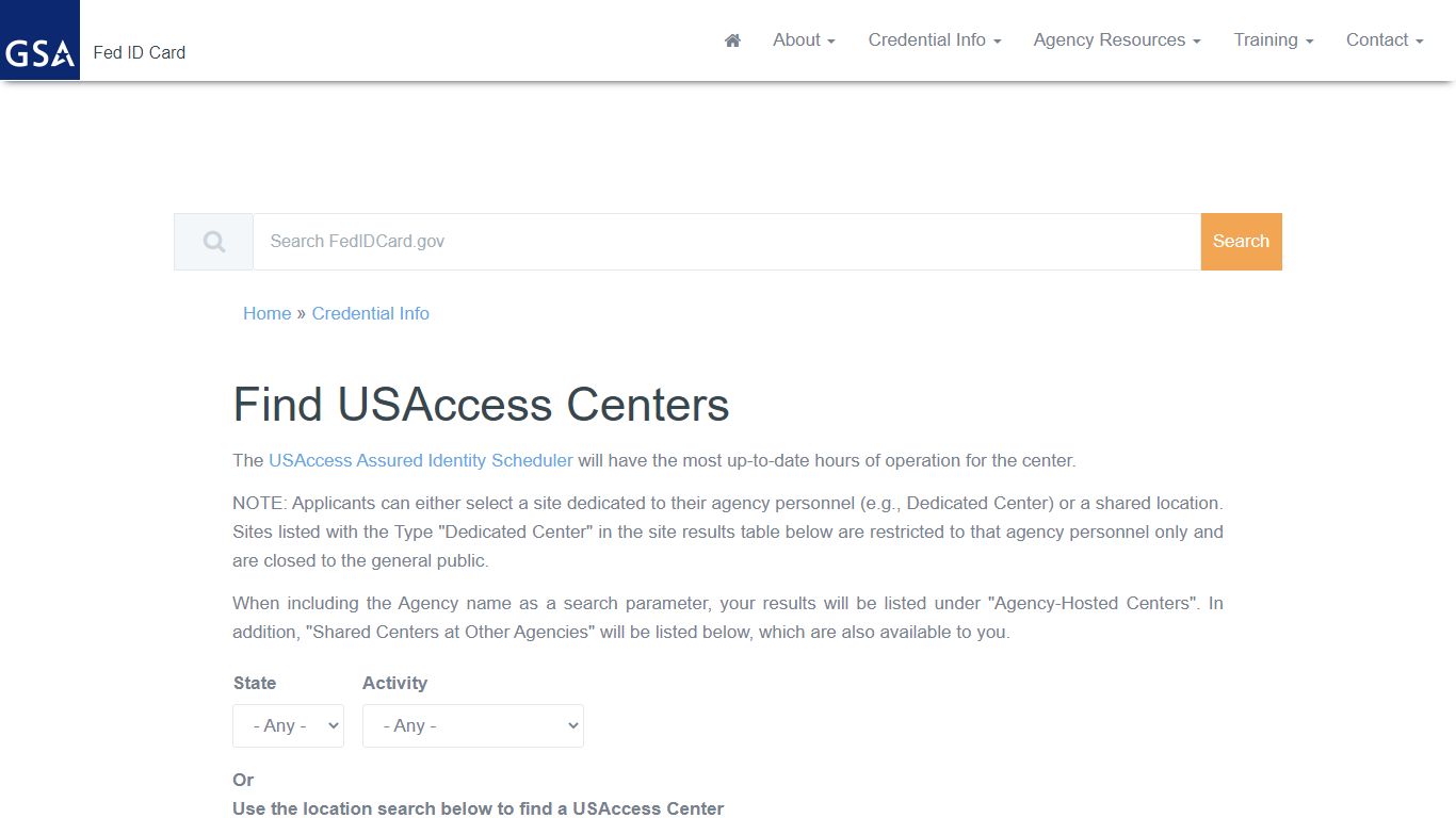 Find USAccess Centers | FedIdCard